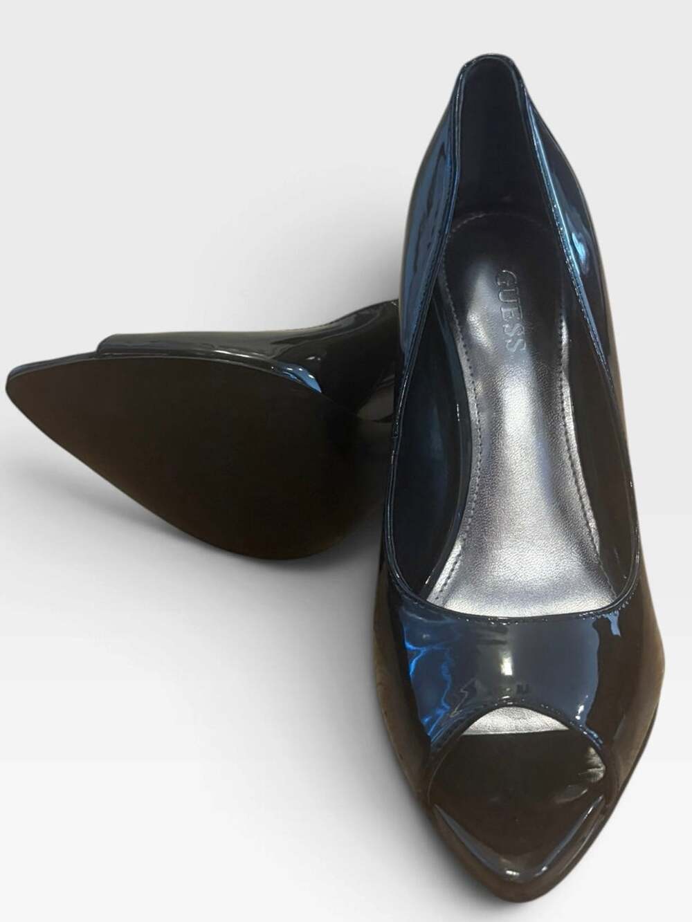 GUESS Black Patent Peep Toe Stiletto Heels 6 Y2K Pinup Rockabilly Pumps